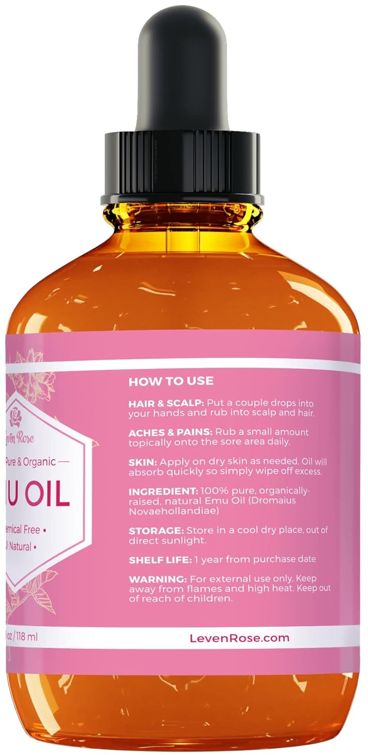 Emu Oil, 100% Pure Natural Hair Strengthener Anti Aging Skin Moisturizer 4 oz